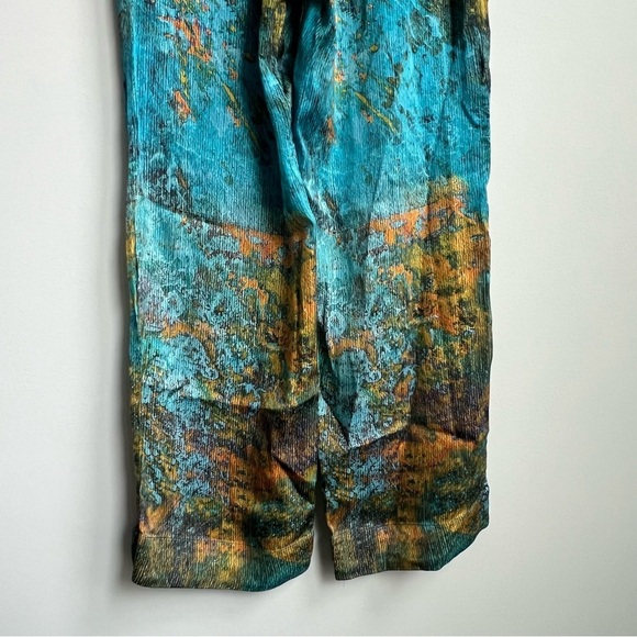 Soft Surroundings Pants Wide Leg Palazzo Cassatt Gilded Blue Multicolor tropical - Picture 11 of 15